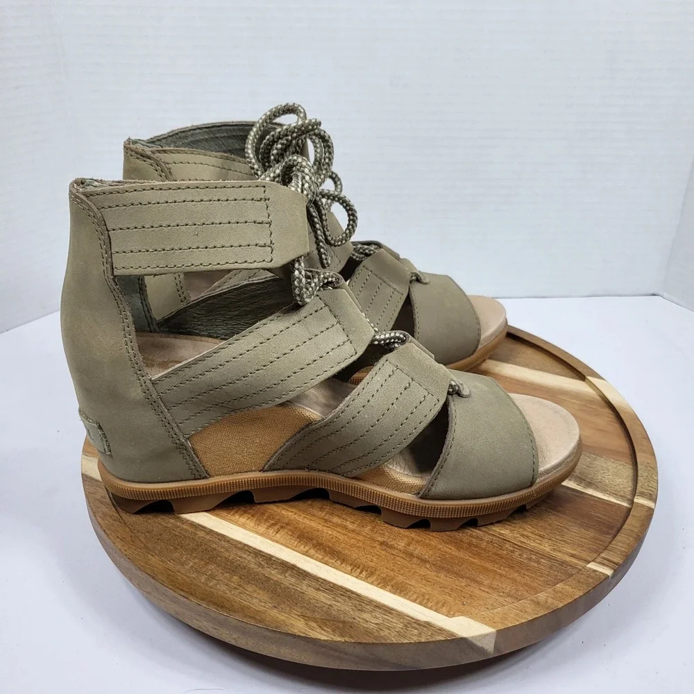 Sorel Joanie II Lace Wedge Sandals Women 6.5 Sage Green Excellent NL3223-365